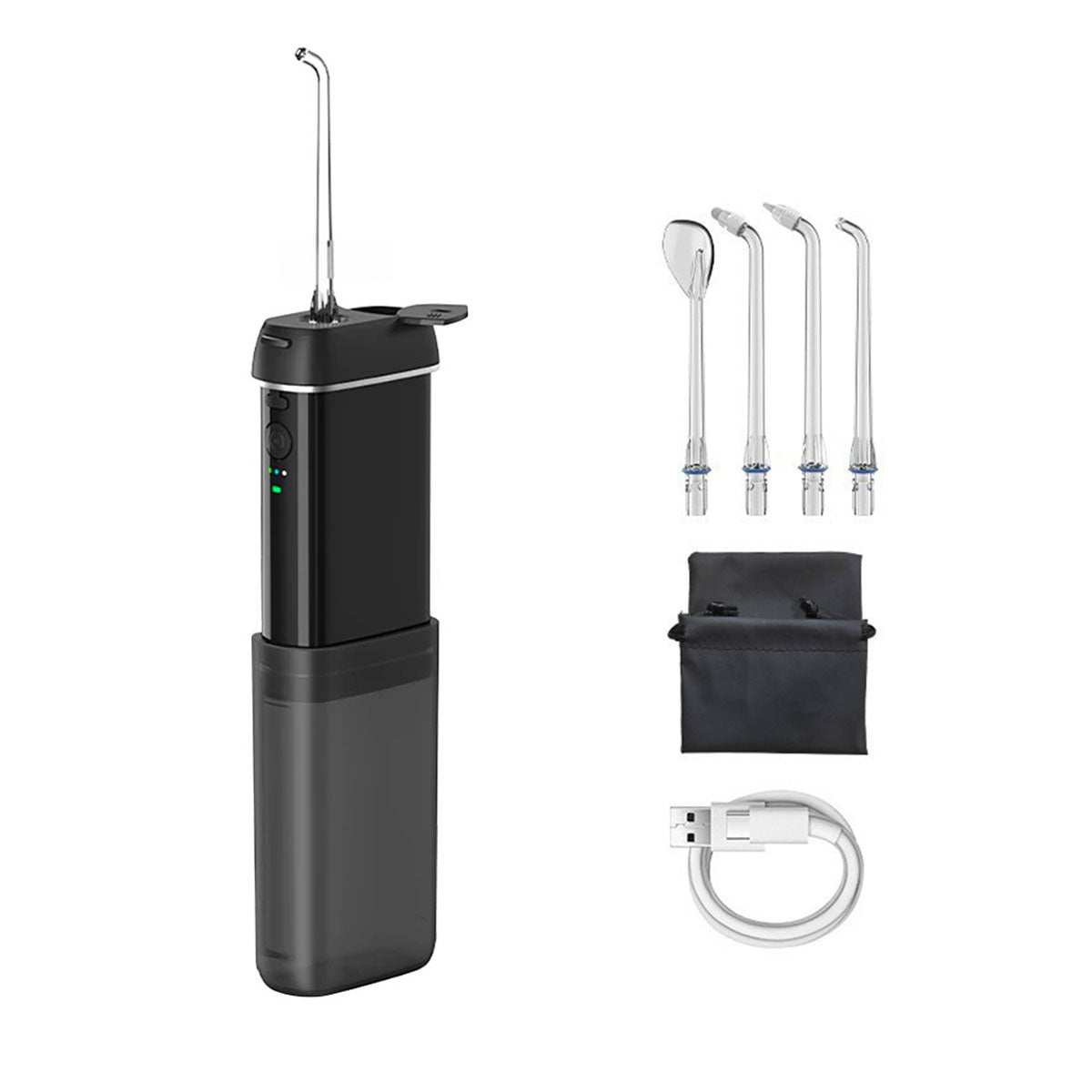 Jet dentaire voyage - Oral Irrigator Mini v2 Noir - 4 buses - câble usb-c - sac de transport - oralirrigator.fr
