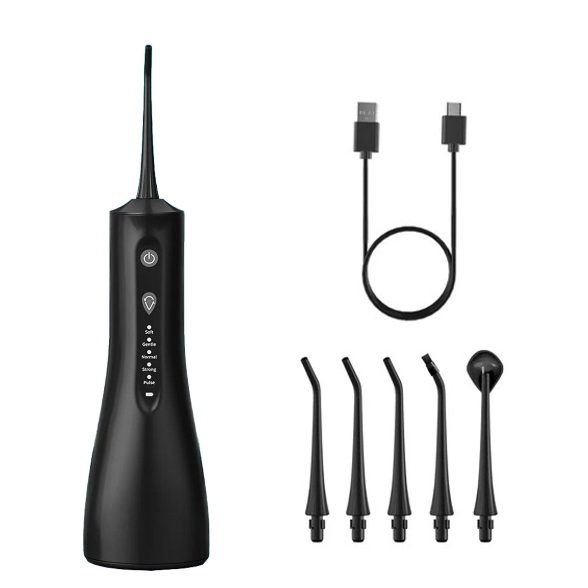 Jet inter dentaire - Oral Irrigator P53 Noir - - 5 buses - un câble USB - oralirrigator.fr