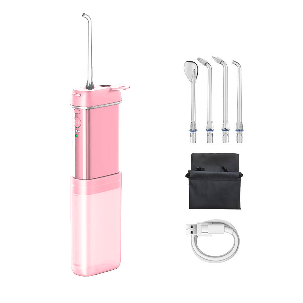 Hydrojet dentaire de voyage - Oral Irrigator Mini v2 Rose - 4 buses - sac de transport - câble usb-c - oralirrigator.fr