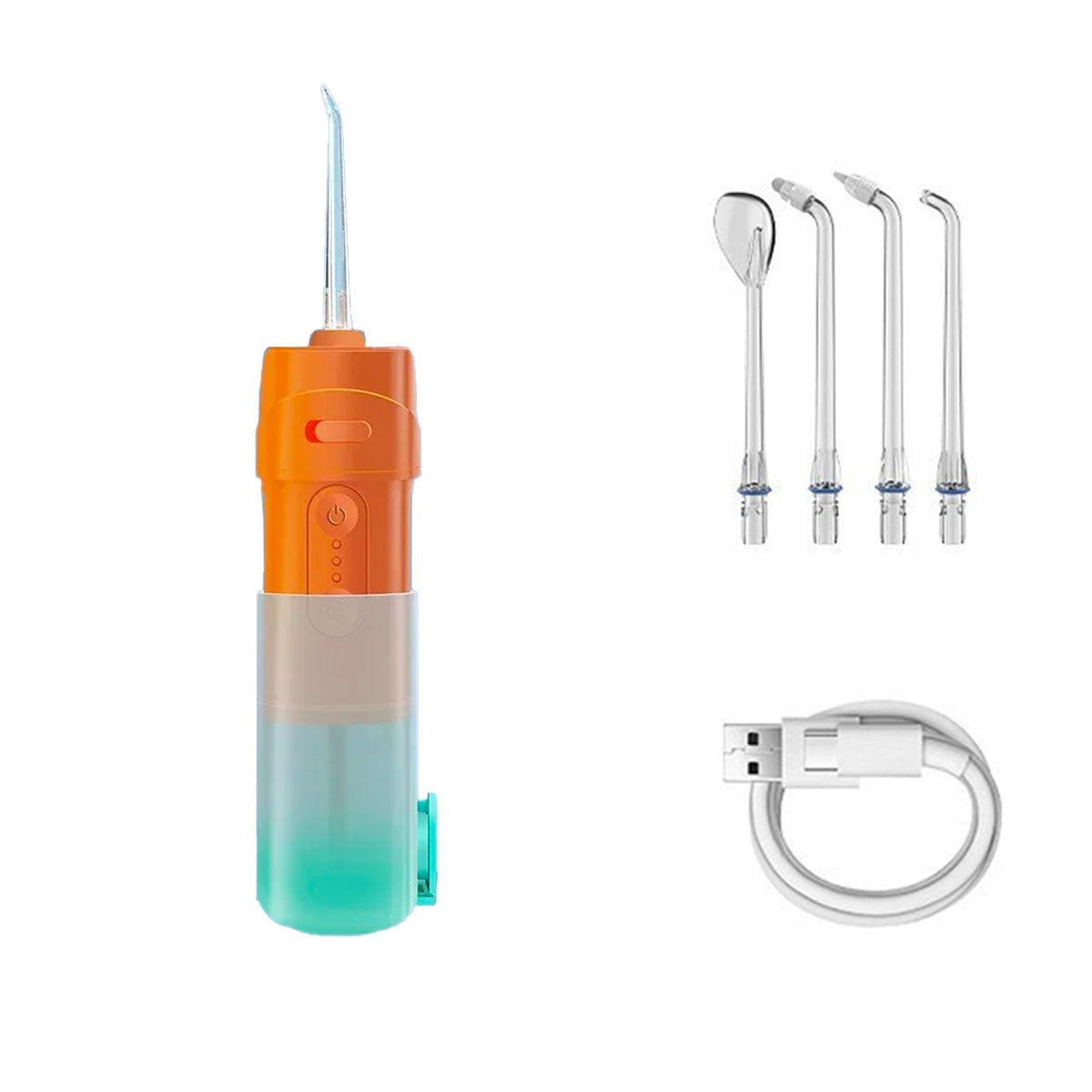 Hydropulseur dentaire de voyage - Oral Irrigator mini V10 Orange - 4 buses - un câble usb-c - oralirrigator.fr