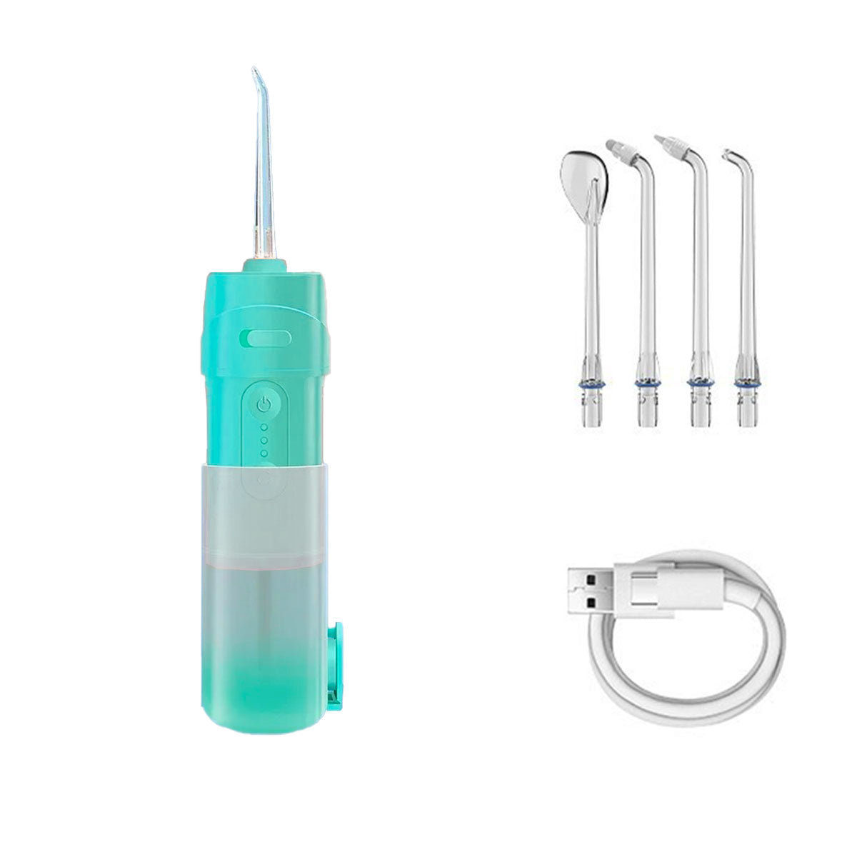 Hydropulseur dentaire voyage - Oral Irrigator mini V10 vert - 4 buses - un câble usb-c - oralirrigator.fr