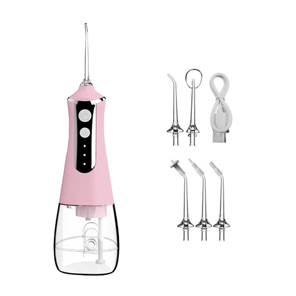 Hydropulseur jet dentaire portable rechargeable - Oral Irrigator L10 Rose - 5 buses - un câble USB - oralirrigator.fr