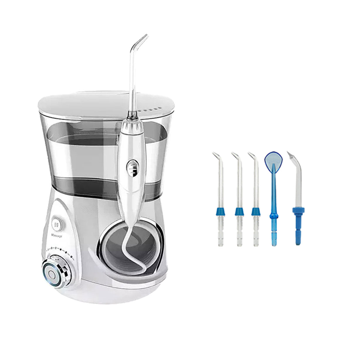 Hydropulseur jet dentaire puissant - Oral Irrigator V660 Silver - 5 buses - oralirrigator.fr