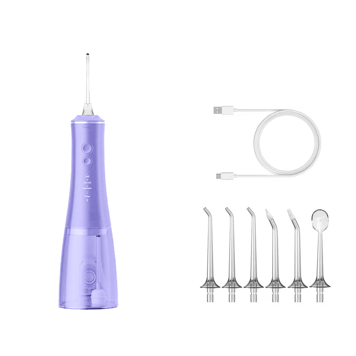 Hydropulseur rechargeable - Oral Irrigator V2 Mauve - 6 buses incluses + 1 câbles de recharge USB-C - oralirrigator.fr