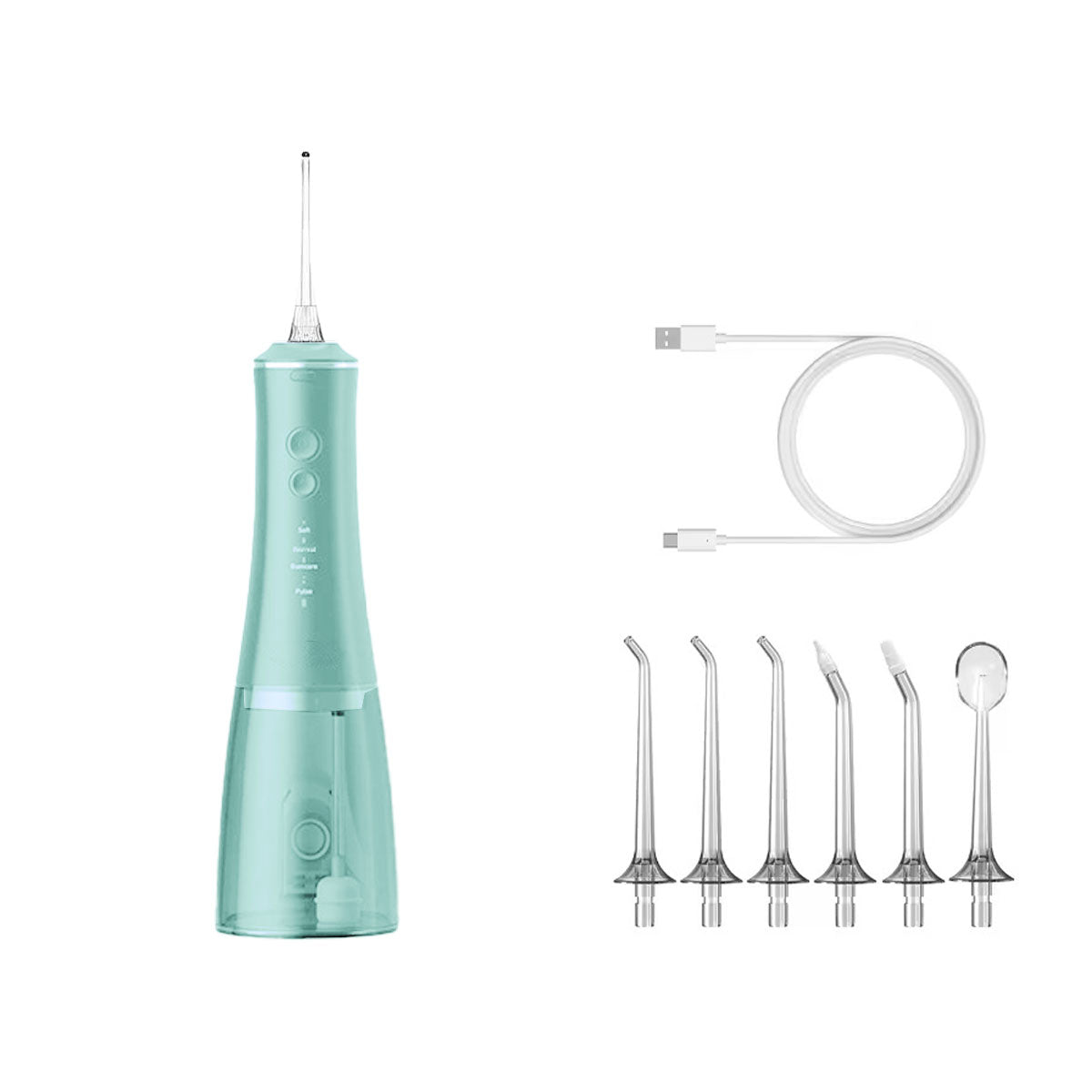 Jet dentaire pour appareil orthodontique - Oral Irrigator V2 Vert - 6 buses incluses + 1 câble de recharge usb-c - oralirrigator.fr