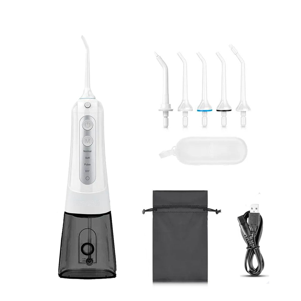 jet hydropulseur dentaire Oral irrigator 3GX Blanc - 5 buses - sac de transport - un câble de recharge usb - oralirrigator.fr