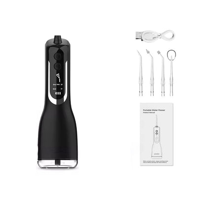 Hydropulseur dentaire sans fil - Oral Irrigator L12 Noir - 4 buses - une notice - un câble USB - oralirrigator.fr