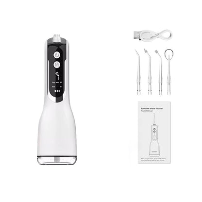 Hydropulseur jet dentaire sans fil - Oral Irrigator L12 Blanc - 4 buses - câble usb - notice - oralirrigator.fr