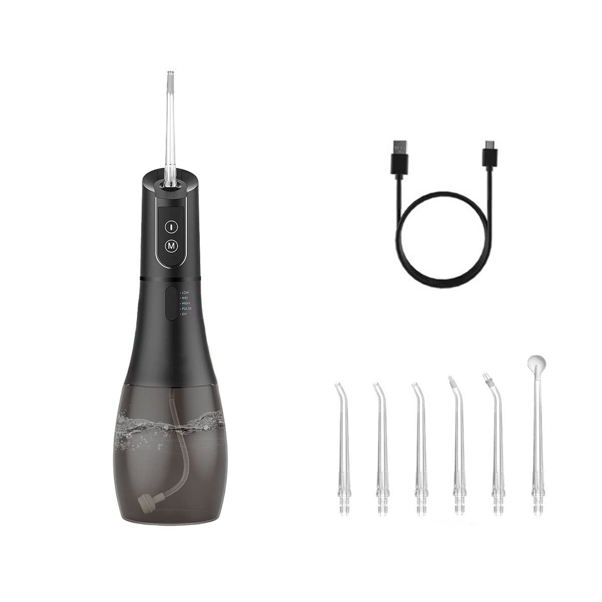 Jet dentaire sans fil rechargeable - Oral Irrigator F138 Noir - 6 buses - un câble de recharge - oralirrigator.fr